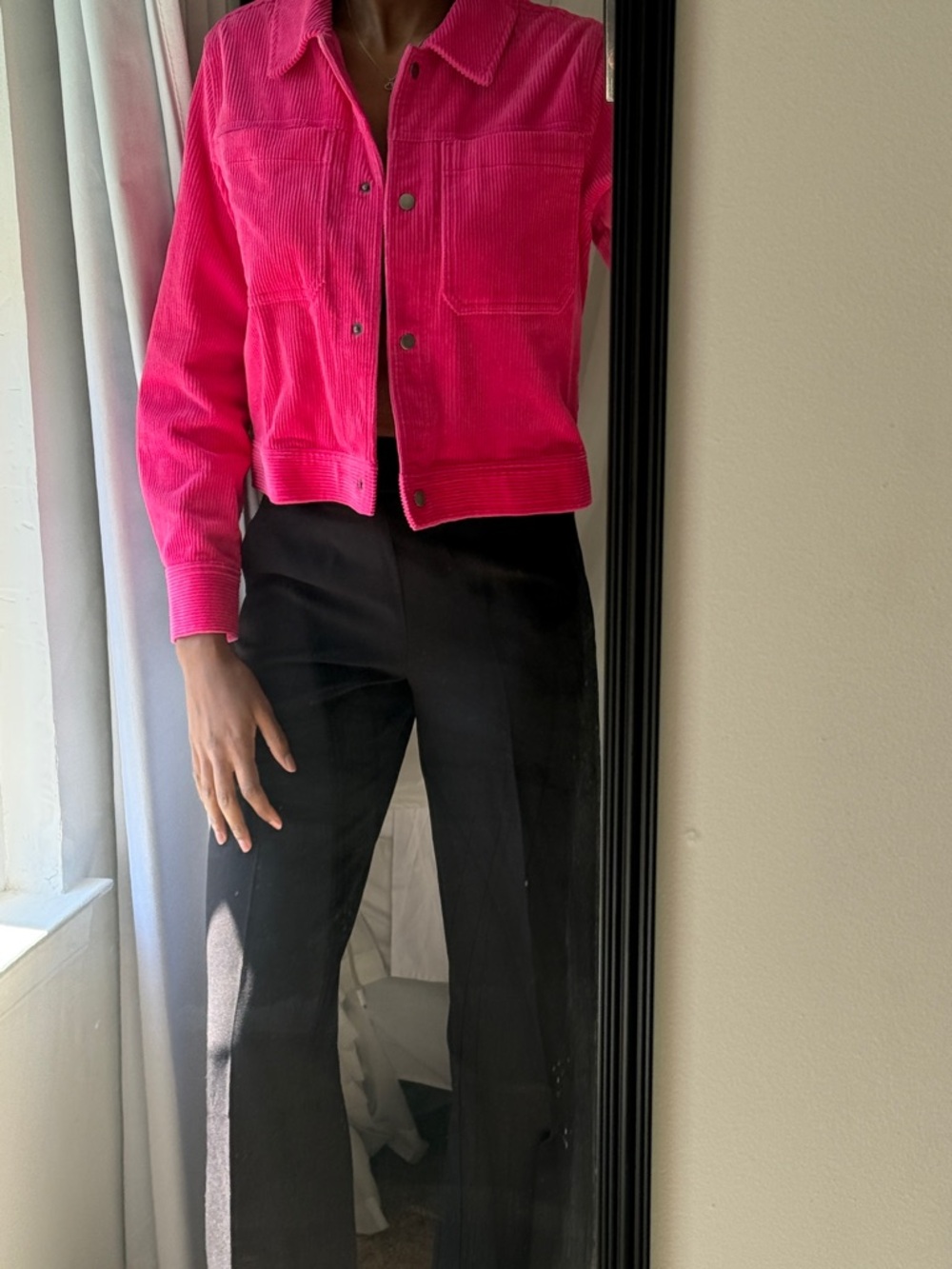 Cropped Corduroy Jean Jacket in Bright Pink